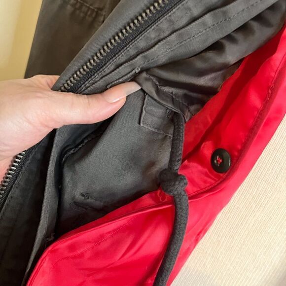 Parka, coat or trench. More of a military green with a fuchsia trim out. - Picture 6 of 16